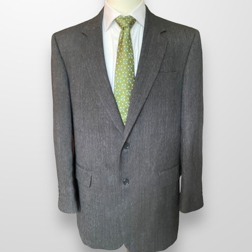Jos‎ A Bank Mens Sport Coat Brown Herringbone Casual Blazer Wool Suit 43L